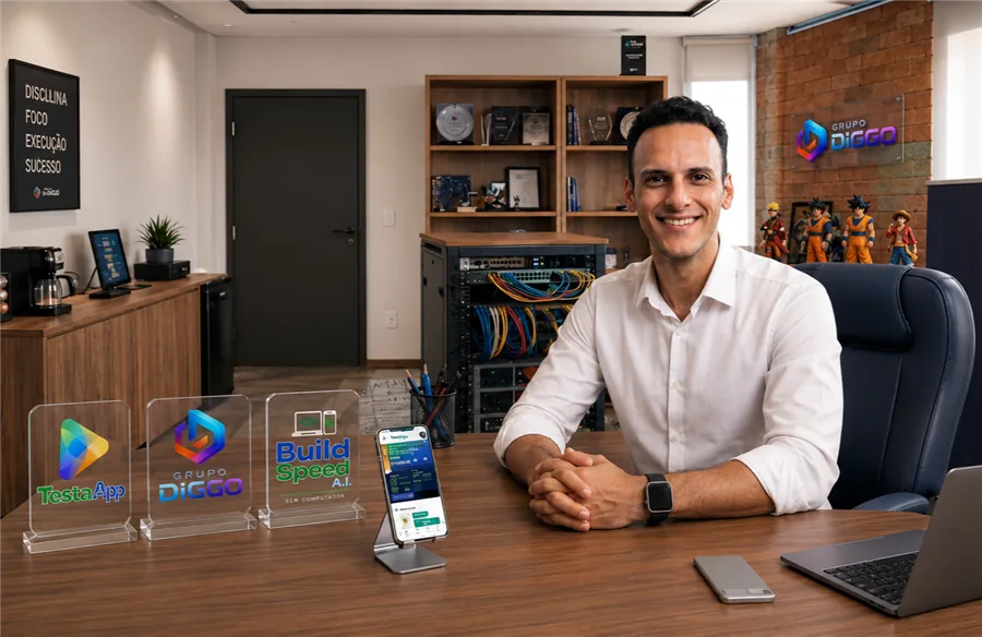 Diogo B. Lima, fundador do Grupo Diggo, em seu escritório